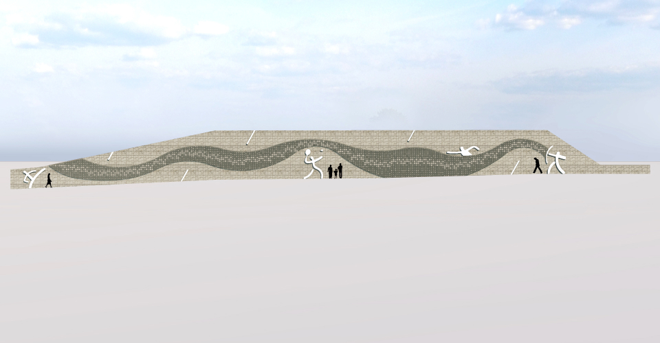 옹벽을 낮에 바라보았을때 조명이 꺼져있는 모습