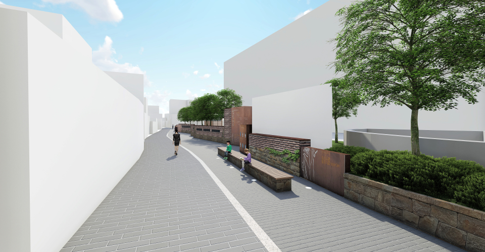 기존 조형물 정비되어있는 골목 사진