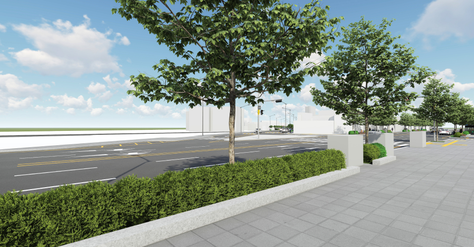 바닥포장은 화강석판석포장으로 시공해 도로를 바라보고 있는 전경모습